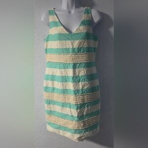 Just Taylor Turquoise & Cream Textured Striped Shift Dress - 8